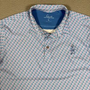 Lakeside Shirt Mens Large Blue All Over Print Golf Performance Polo Stretch Logo